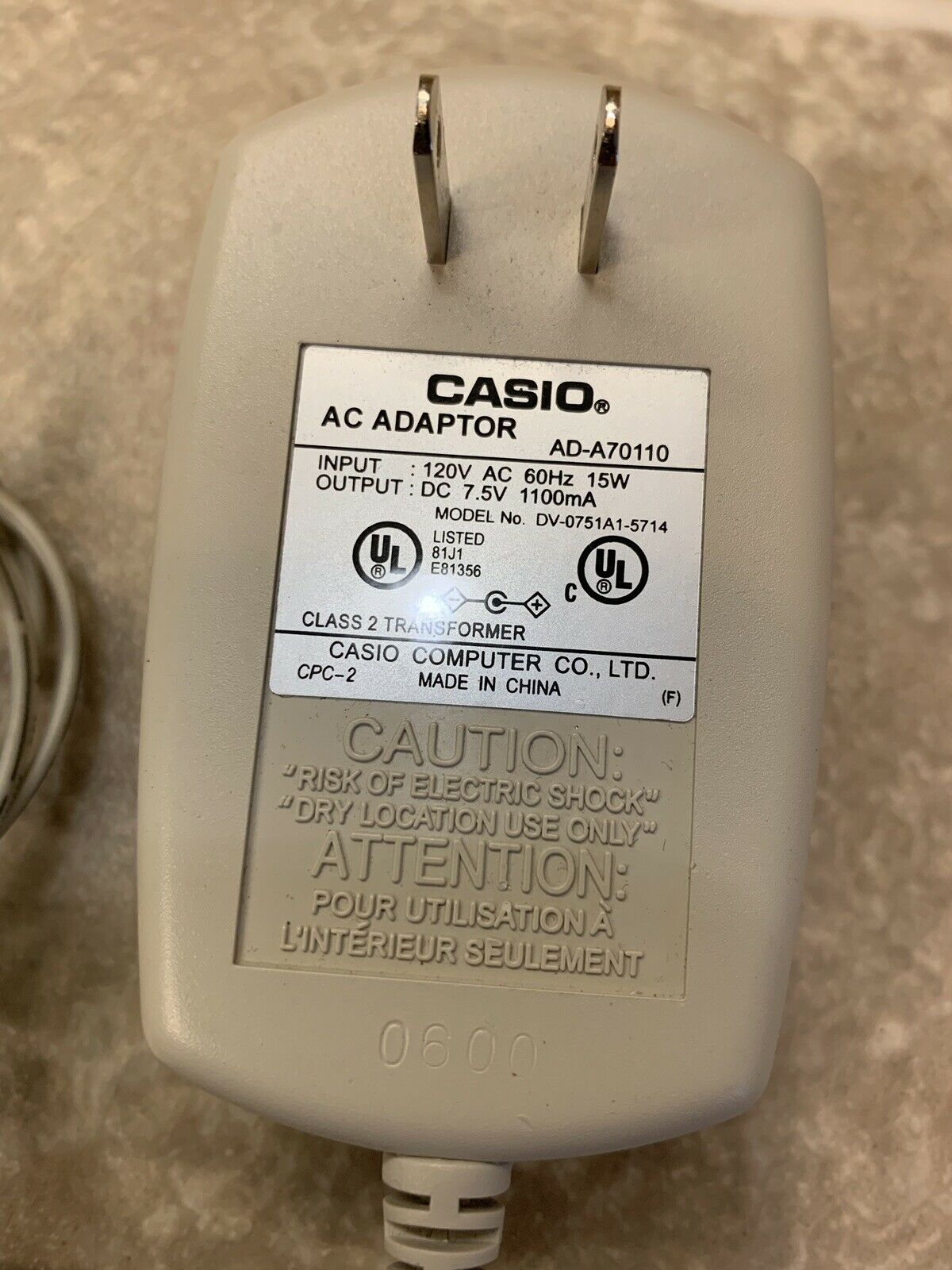 *Brand NEW*Casio AD-A70110 7.5 V 1100 mA AC DC Adapter POWER SUPPLY